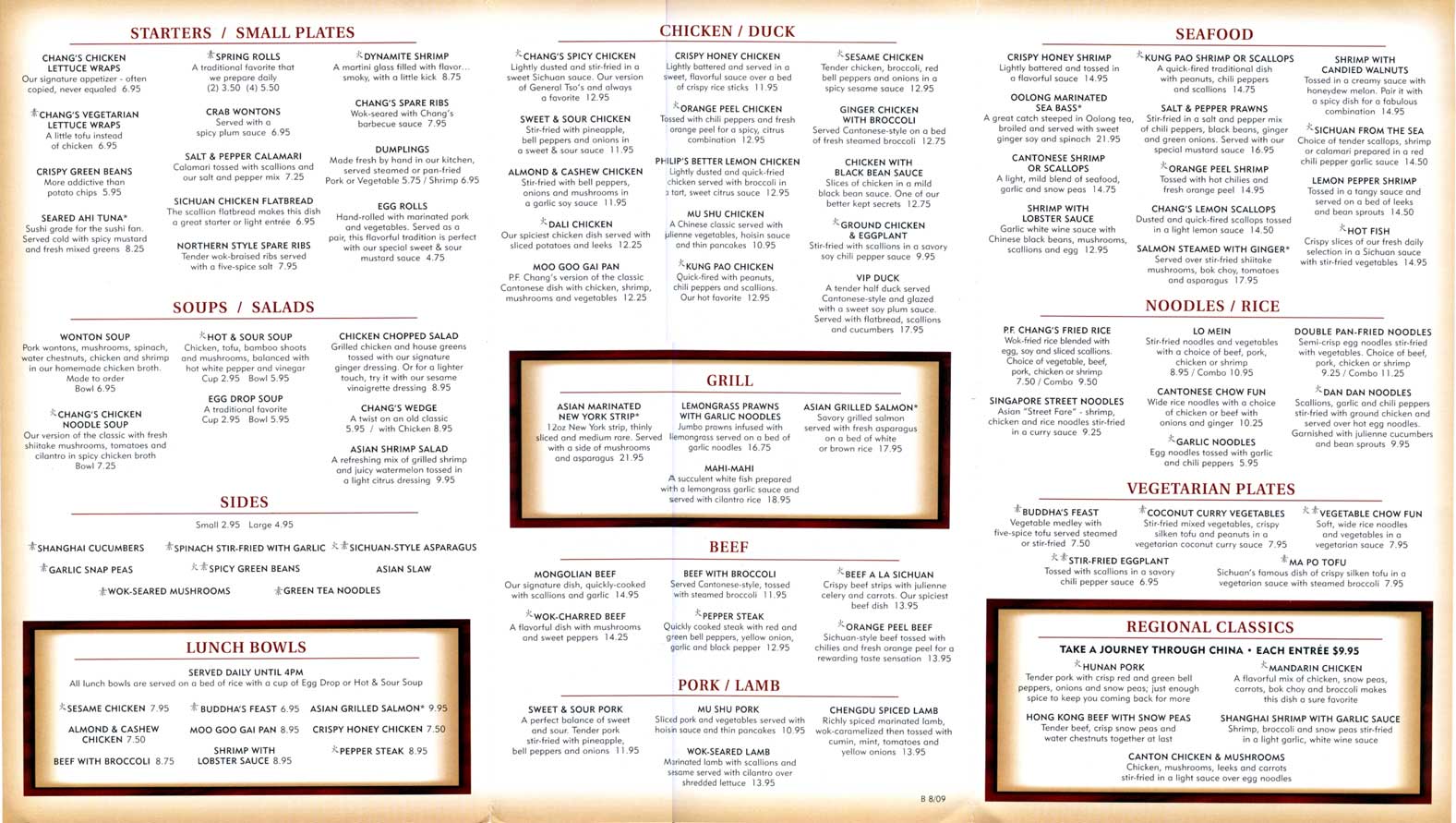 Pf Changs Printable Menu